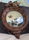 Vintage Syroco Federal American Eagle Porthole Convex Mirror  4007 Mcm Brown 60s