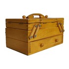 Accordion Style Wooden Sewing Box With Drawer And Compartments In Yellow