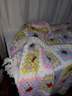 Granny Square Afghan Throw Blanket With Fringe Vintage Handmade Crochet