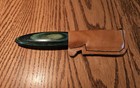Helvie Wood Carving Knife - Colorful Handle   Sheath Blue Green Hue Beefy Blade