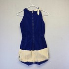 Vintage Dance Costume Dress Bodysuit Womens 0 Blue Floral Sequins Fringe Velvet