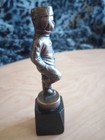 Antique Bronze Boy Wearing Hat Statue   Sculpture Figurine On Black Marble Base