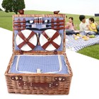 Large Wicker Picnic Basket With Cups Flatware Set Utensils Basket For 4 Person