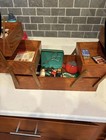 Vintage Accordian Style  Wooden Sewing Box With Rocking Chair And Supplies
