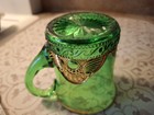 Vintage Antique Green Eapg Glass Gold Trim Fla 1913 Cup