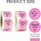 1000pcs Pink 1inch Thank You Stickers 1 Roll Heart Shape 1 Roll Round Self-adhes