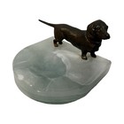 Art Deco Marble Ashtray  tray With Bronze Miniature Dachshund