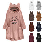 Women Mom Polar Fleece Cat Ear Hoodies Sweatshirt Pullover Jumper Tops Blouse
