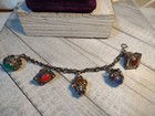 Antique 800 Silver Chunky Cabochon Gemstone Estruscan Large Charm  Bracelet  61g