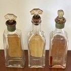 Antique Art Deco Glass Apothecary Toiletry Bottles Lot Embossed Stoppers 1900