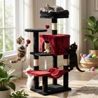 Black red Cat Tree Tower W sisal Scratching Post condo ball modern Cat Furniture
