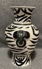 Black   White Vintage Ceramic Vase 11  Zebra Like Print W elephant Head Handles