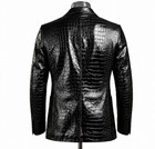 Men s Black Crocodile Embossed Leather Blazer Alligator Print Two Button Coat