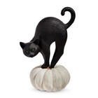 Raz Imports Halloween Black Cat On Gray Pumpkin Figurine  9 5  T Nib