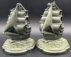 Antique 1930 Metal Clipper Ship Boat Green Bookends Nautical G H Inc Nyc