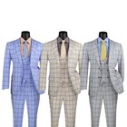 Vinci Modern Fit Peak Lapel Glen Plaid Men s 3-piece Suit With Vest Light Gray