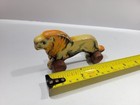Vintage Wooden Lion Push Toy Small Rolling Animal Figure Yellow Orange Wood