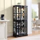 Tall Curio Display Cabinet With Glass Doors   Led Lighting 68 7   Black Wood