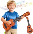 Interactive Mini Ukulele For Kids - Safe Brown Plastic Guitar  Ages Toddler 