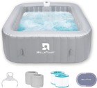 Relxtime Inflatable Spa Grey Square Hot Tub 4-6 Person With 130 Jets