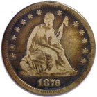 1876 25c Seated Liberty Quarter Love Token Initials I W C