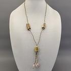 African Trade Bead Necklace Millefiori Yellow Multicolor Seed Beads Venetian 26 
