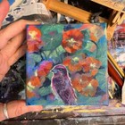 Finch Nasturtiums Art Original Painting Bird Floral Artwork Signed Handmade