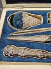 Victorian Sterling Silver Sewing Kit W  Thimble Scissors Needle Case Awl   Case