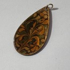 Vintage Signed Inga Handcrafted Copper Enamel Teardrop Pendant Orange Gold 1 75 