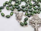 Vintage Irish Green Glass Beads Catholic Rosary Lady Of Knock Erin Crucifix