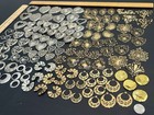 1 Lb   Vtg   New Metal Stampings Brass Gold Silver Hearts Paisley Findings Lot