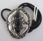 Quality Xl Sterling Silver   Black Onyx Ornate Applique Southwestern Bolo Tie
