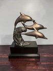 3 Vintage Cast Bronze   Patina Marine Mammal Dolphins Sculpture