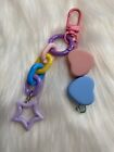 Pink Blue Heart Bag Charm Key Ring Fob Keychain Purse Charm Chain Strap New