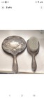 Vintage Ornate Silver Tone Vanity Mirror And Brush Sets