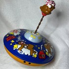 Vtg Ohio Art Metal Toy Spinning Top Sleepy Teddy Red Blue Retro Tin Litho 1960s