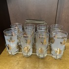 Libbey Golden Foliage Frosted 12oz Tumbler Set Of 8 With Caddy Vintage