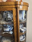 Antique Tiger Oak Curved Glass Front And Sides China Curio Cabinet Original Key