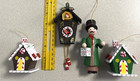 Vtg Wooden Cuckoo Clock Gingerbread House Christmas Holiday Ornaments Set Of 4