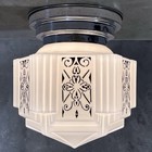 Vintage Antique Art Deco Skyscraper Light Fixture Milk Glass Ceiling Flush Mount