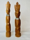 Vtg Mcm African Hand Carved Teak Wood Tribal Figurine Statue Pair 7 5  Kenya