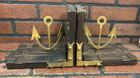 Vintage Brass Wood Anchor Bookends Nautical Decor