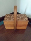 Vintage 1960 s Accordion Wooden Sewing Jewelry Storage Box Pyrography Tulips 