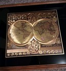 Planisphaerium Terrestre Framed Gold Foil Old World Map - Peter Schenk The Elder