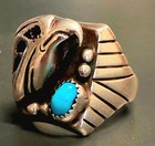 Vintage Native American Eagle Sterling Silver Turquoise Signed Ring-size10 19g