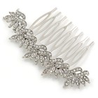 Bridal  Prom  Wedding  Party Rhodium Plated Clear Austrian Crystal Floral Side