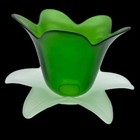 Tulip Flower Green Frosted Glass Votive Candle Holder Tea Light Italy 7 5  Nwot
