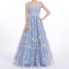 Flower Embroidered Maxi Prom Evening Dresses Wedding Formal Party Tulle Gowns