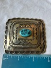 Vintage Navajo Sterling Silver With Turquoise Cab 3x2 75    Buckle  Signed Sm