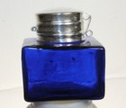 Vintage Antique Style Square Cobalt Blue Glass Inkwell Bottle Ink